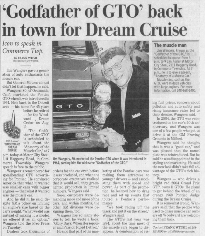 Royal Pontiac - Aug 9 2006 Article On Jim Wngers